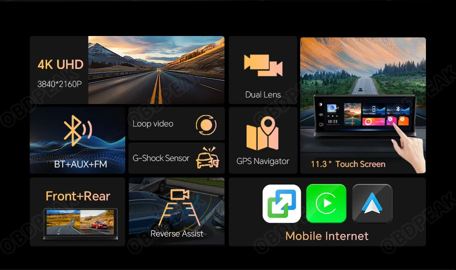 Car DVR 4K Dash Cam & Wireless Carplay